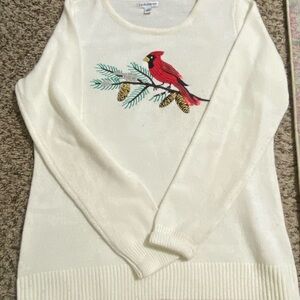 Croft & Barrow Cream Sweater with Red Cardinal Design